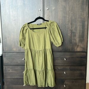 Madewell (re)sponsible puff sleeve mini dress (olive) - hardly been worn!